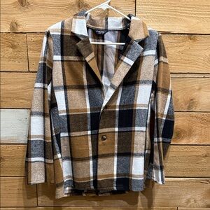 Chicme Plaid Blazer - Brown, Black, and White